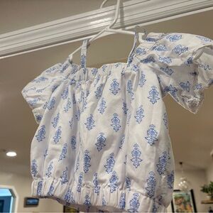 Rachel Zoe White Top with Blue Floral Print